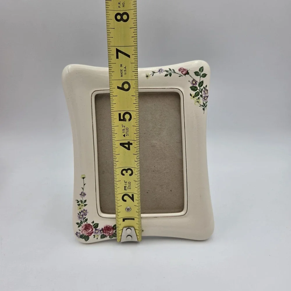 Vintage White Porcelain Frame Photo Picture with Flowers
